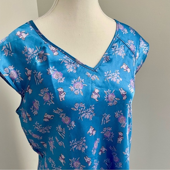 Vintage Disney Store Blue Winnie The Pooh Satin Pyjama Nightgown Size Medium - Picture 2 of 7